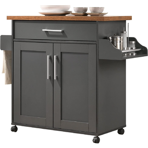 Hodedah Kitchen Island with Spice Rack, Towel Rack & Drawer - Grey with Oak Top $60.79