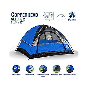 GigaTent 6′ X 5′ 1-2 Person 3 Season Dome Tent (Waterproof & UV Resistant Fabric) $24.99