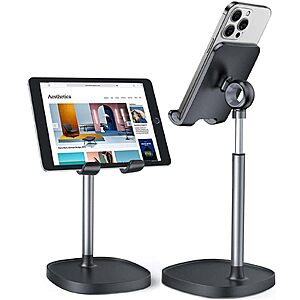 LISEN Adjustable Cell Phone Stand for Desk w/ Weighted Base (Compatible w/ Phones & Tablets 4-10'') $5.99