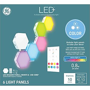 Limited-time deal for Prime Members: GE Lighting LED+ Color Changing Tile Panels, 17 Color Settings & 5 Light Modes, No App or Wi-Fi Required, Remote and USB Cord Include - $18.73
