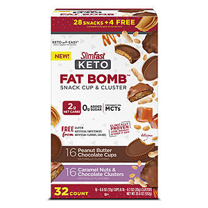 SlimFast Keto Fat Bomb, Peanut Butter Cup and Caramel Nut Clusters, Variety Pack (32 ct.) $15.87
