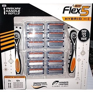 BIC Flex 5 Hybrid Mens Razor Gift Set, 12 Refills, 2 Handles. $5  AC