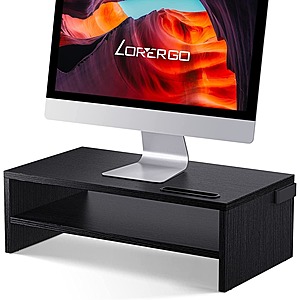 LORYERGO 2 Tier Monitor Stand Riser with Cellphone Holder & Storage Space $10 + Free Shipping w/ Prime or $25+ orders