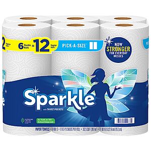 6 Double Rolls (12 Regular Rolls) Of Sparkle® Pick-A-Size® Paper Towels $6.19 - $6.92 + Free Shipping
