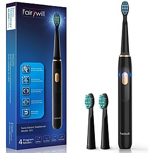 Electric Toothbrush, Fairywill Sonic Whitening Rechargeable Toothbrush for Adults and Kids, Travel Design 4 Modes, Power Toothbrush USB Fast Charging with Timer, 2 Brush  - $10