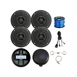 Infinity Milennia PRV90 Bluetooth Marine Stereo Media Receiver Bundle - 3.5" Full Range All Weather Boat Speakers w/Wire (Qty 4), Cover, USB/AUX Adapter, Antenna w/Extension $89.99