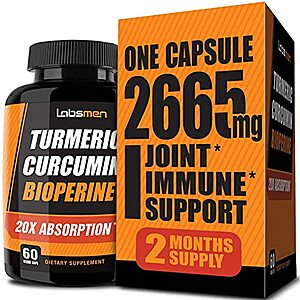 2-Month Supply 60-Count Labs Men Vegan Turmeric Curcumin Supplements for Joint Health $1.30 w/ S&S + Free Shipping w/ Prime