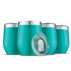 4-Pack 12-Oz FineDine Triple-Insulated Wine Tumblers w/ Lids (Turquoise) $12.20 + Free Shipping w/ Prime or $35+