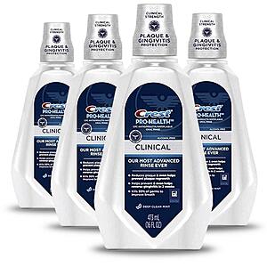 4-Pack Crest Pro-Health Alcohol Free Clinical Mouthwash w/ CPC (Clean Mint) $12 + Free Shipping w/ Prime or $35+