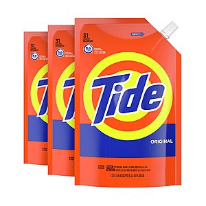 3-Pack 45-Oz Tide High Efficiency Liquid Laundry Detergent (Original) + $15 Amazon Credit 3 for $42 & More after $15 Rebate w/ S&S + Free Shipping