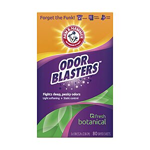 80-Count Arm & Hammer Odor Blaster Sheets (Fresh Botanical) $3.50 w/ S&S + Free Shipping w/ Prime or $35+