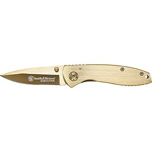 Smith & Wesson Gold Executive Drop Point Folding Knife $9 + Free Shipping