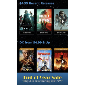 Fanflix: 4k UHD and HD Warner Brothers End of Year Sale Buy 3 or more starting at $4.99 - (Movies Anywhere) - Secrets of Dumbledore $7.99, Matrix Resurrections $4.99, Dune $4.99