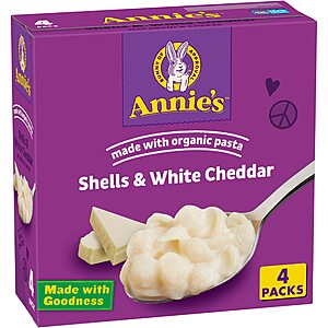 4-Pack 6-Oz Annie’s Macaroni & Cheese w/ Organic Pasta Shells (White Cheddar) $2.40 w/ Subscribe & Save