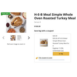 B&M Thanksgiving Meal for 8 - $89.99 w/clipped coupon from MyHEB