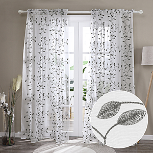 Deconovo Leaf Embroidered Sheer Curtains 2 Panels -$9.90 + Free Shipping w/ Prime
