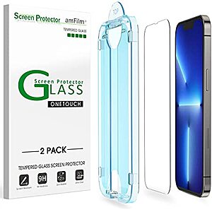 amFilm OneTouch 2-Pack Glass Screen Protectors for iPhone 11/12 /13 Series $6 each & More