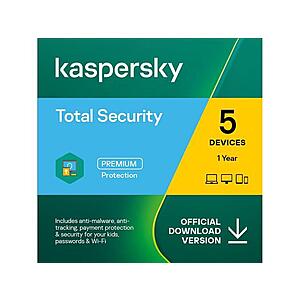 Kaspersky Total Internet Security 2022 1 Year / 5 Devices Download $14.99