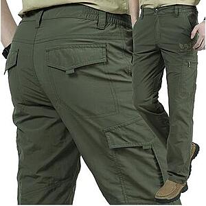 Men's Hiking Cargo Pants Hiking Tactical Bottoms  Ripstop Elastic Waist Multi Pockets Outdoor Trousers (Various Colors) $16.05 Shipped