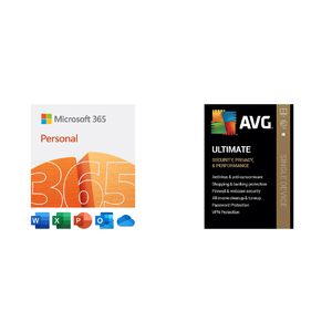 Microsoft 365 Bundles: 12-Month 365 Personal + 1-Yr AVG Ultimate (1 User, PCDD) $40 & More