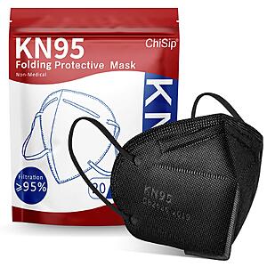 ChiSip KN95 Face Mask 20 Pcs, 5-Layer Disposable Face Masks (Black), $8.83