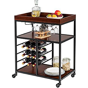 Giantex 3-Tier Wood Kitchen Island Cart w/ Glasses Holder and 9 Wine Bottles Rack $31.67 + Free Shipping