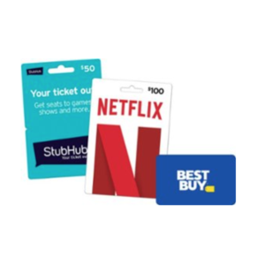 $100 Gift Card for StubHub, Uber, Netflix, Hulu, Sling TV & More + $15 Best Buy Gift Card $100 + Free Shipping