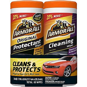 2-Pack of 30-Ct Armor All Car Interior Cleaner Protectant Wipes $6.90 & More + Free Store Pickup