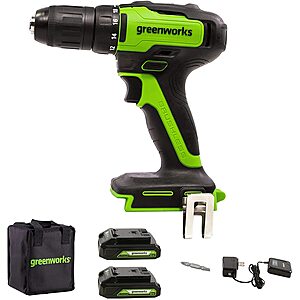 Greenworks 24V Cordless Screwdriver and Drill - With 2x 1.5Ah Batteries (Power Bank Functionality) and Charger $63.92