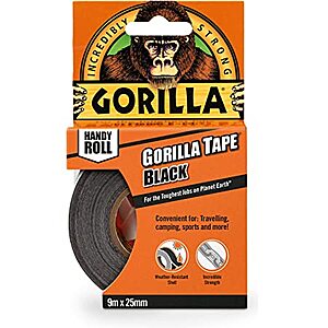 Gorilla Tape Mini Duct Tape to-Go (1" x 10 yd Travel Size, Black) $2