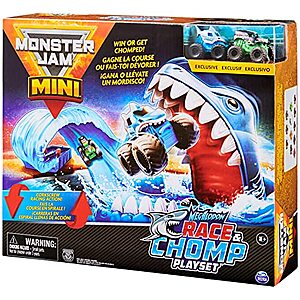 Monster Jam, Mini Megalodon Race and Chomp Playset with 2 Mini Trucks in 1:87 Scale, Monster Truck Toys for Kids Aged 3 and Up $6.99