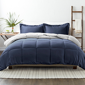 Navy & Gray Down Alternative, 3-Piece Reversible Comforter Set, Full/Queen, by Noble Linens - $32
