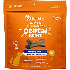 Amazon: Zesty Paws Dental Bones for Small Dogs - Fights Tartar & Plaque - Gum, Teeth & Bone Health 28ct $8.48