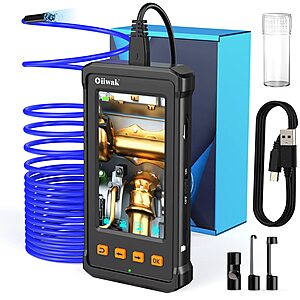 Oiiwak Dual-Lens Endoscope Camera: 4.3'' IPS Screen & 11.5' Cable + 8GB TF Card $35