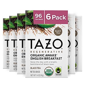 TAZO Regenerative Organic Awake English Breakfast Black Tea Bags for Health and Wellness, 16 Count (Pack of 6) - $16.46