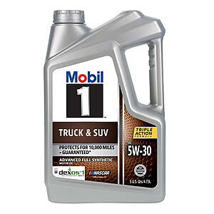 5-Qt Mobil 1 Truck & SUV Full Synthetic Motor Oil (0W-20 or 5W-30) $21.30