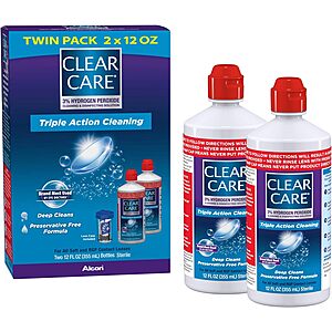 2-Pack 12-Oz Clear Care Cleaning & Disinfecting Solution Twin Pack with Lens Case 2 for $25.15 w/ Subscribe & Save + Free S/H
