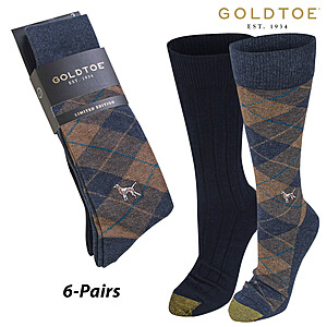 6-Pairs Gold Toe Men's Dog & Blackwatch Ribbed Crew Socks (L) $12 + Free Shipping