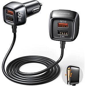 4-Port AINOPE 60W QC 3.0 Family Car Charger Adapter $10 + Free Shipping w/ Prime or on Orders $25+