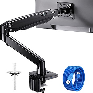 HUANUO Gas Spring Swivel Mount Single Monitor Arm w/ USB Port & C Clamp/Grommet Mounting Base (Fits 13-35" Screens) $40 + Free Shipping