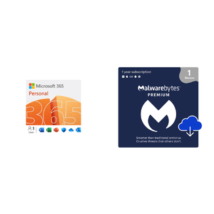 Microsoft 365 Bundles (Digital): 12-Month Microsoft 365 Personal + 1-Yr Malwarebytes Premium (1 User) $40 & More