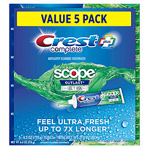 Sam's Club Members: 5-Pk 6.3-Oz Crest Complete + Scope Outlast Ultra Toothpaste $9 & More