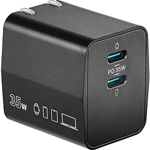 35W Insignia Dual Port USB-C Foldable Compact Wall Charger (Black) $12 + Free Shipping