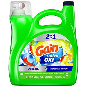 154-oz Gain Ultra Oxi Liquid Laundry Detergent (Waterfall Delight) $10.80 + Free Store Pickup