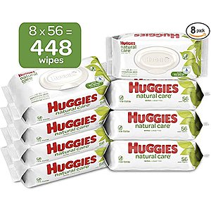HUGGIES Natural Care Unscented Baby Wipes, Sensitive, 8 Flip-top Packs, 448 Count - $12.53 ($10.65 with 15% S&S)