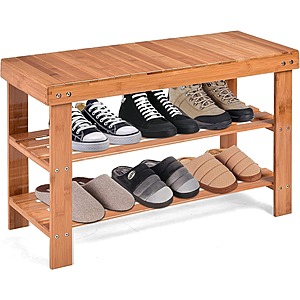 Costway 3-Tier Bamboo Shoe Rack Bench (Natural) $27.59 + Free Shipping w/ Prime or on $35+ orders