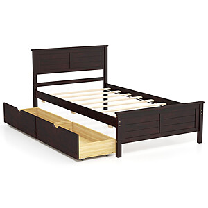 Costway Twin Bed Frame w/ Wood Headboard, Footboard & Storage Drawers (Espresso) $179 + Free Shipping