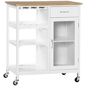 HOMCOM Rolling Kitchen Cart Island with Wine Rack (White) $61 + Free Shipping