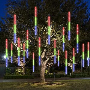 Outdoor Meteor Shower LED Lights w/ 8x 12" Tubes $12