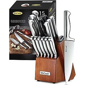 McCook MC29 Knife Sets,15 Pieces German Stainless Steel Kitchen Knife Block Sets with Built-in Sharpener $47.98 + Free Shipping